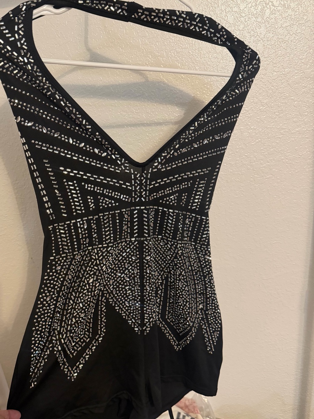 Black Embellished V-Neck Party Dress